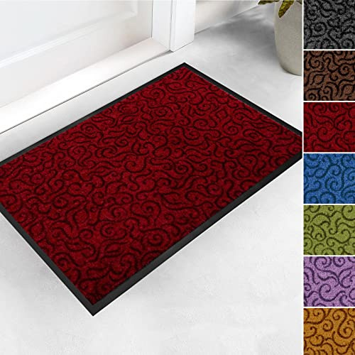 etm Design Schmutzfangmatte mit Schnörkelmuster für Eingangsbereich | Fußmatte in vielen Größen und Farben | rot 60x90 cm