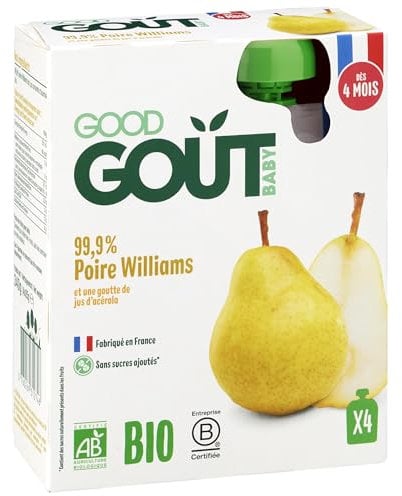 Good Goût - Gourdes Poire Williams - Purée Bébé - dès 4 Mois - 99, 9 % Poire Williams - sans Sucres Ajoutés - Fabriqué en France - 4 x 85 g