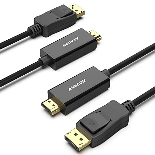 AVACON DisplayPort to HDMI 6 Feet Gold-Plated Cable 2 Pack, Display Port to HDMI Adapter Male to Male Black