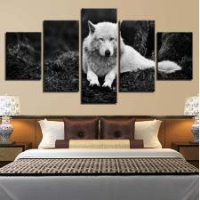 RDCHY Impression sur Toile Loup Blanc Tableau Peinture sur Toile Moderne pour Salon Appartement Chambre Décoration, 5 Pieces/sans Cadre