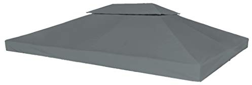 yorten 2-Stufiges Pavillondach Ersatzdach PVC-Beschichtung Wasserdicht Anthrazit 310 g/m² 4 x 3 m für Pavillon Gartenzelt