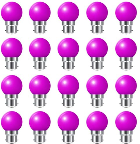 Coloured B22 Bayonet LED Small Golf Ball Bulbs,Fulighture Energy Saving Light Bulbs,2W=20W,for Outdoor Garden Patio,Halloween,Christmas Tree,Fairy Party Night Lights,20 Pack (Purple)