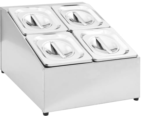 vidaXL Récipient Gastronorm avec 4 Bacs Conteneur de Stockage Organisateur de Nourriture Restaurant Hôtel Maison GN 1/6 Acier Inoxydable