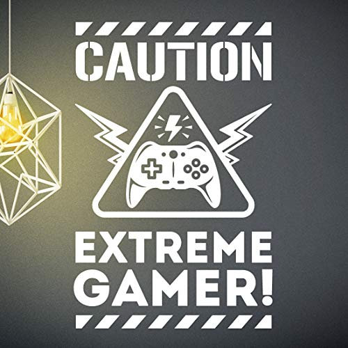 Caution extreme gamer wall sticker boys bedroom decor gaming wall art kids room decorations stickers teen gamers boy posters boy decal teenage decoration vinyl home mural funny game rooms design white
