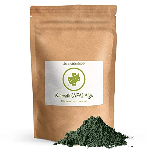 Klamath (AFA) Alge Pulver 100 g - Original vom Klamath-See - Wildsammlung - hoher Proteingehalt - vegan und rein - ohne Hilfs- und Zusatzstoffe - kontrolliert in Deutschland