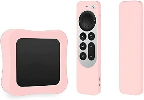 Silicone Case TV Box Case for 2021 Apple TV 4K 5Th 4Th Generation Shockproof,Soft Silicone Dustproof Full-Body Protector Cover for Apple TV 4K 6th Gen Siri Remote Controller and TV Box (Pink)