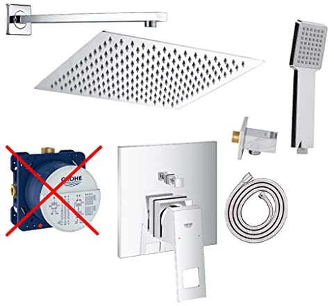 vanvilla Duschsystem mit Unterputz Duscharmatur von Grohe Eurocube Einhebelmischer und vanvilla Regendusche mit Armatur, Duschkopf eckig, Dusch-SET GE101-ob poliert
