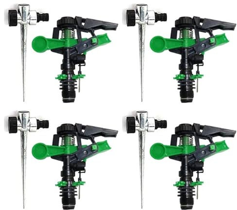 Suinga Pack 4 Aspersor de Riego Agricola 1/2'' con Soporte metálico | Aspersores de riego cesped de 6 a 12 m | Aspersor Sectorial para Jardin y Agricultura, Verde