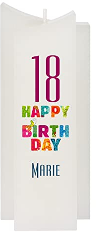 Herz & Heim® Elegante Kerze zum Geburtstag mit Name, Alter und Wunschtext personalisiert Happy Birthday bunt