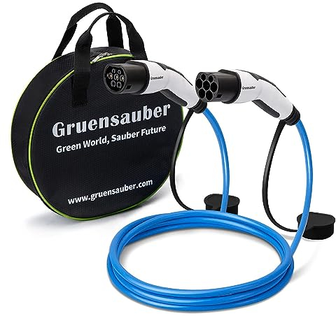 Gruensauber Typ 2 Ladekabel für EV/Elektroautos/PHEV, 7.2kW, 32A, 5 Meter, Einphasig Mode 3 Typ 2 auf Typ 2 Ladekabel mit Tragetasche,Geeignet für Model Y/3/S/,i3,Zoe,ID.3,ID.4,E-Tron,e-208
