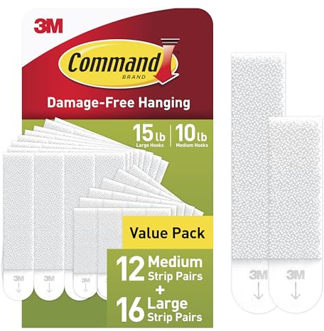 Command 15 lb & 10 lb Large and Medium 28 Pairs Picture Hanging Strips (56 Strips), Damage-Free Hangers for Picture Frames, No Tools Required, Great for Home Room Wall Decor, White Adhesive