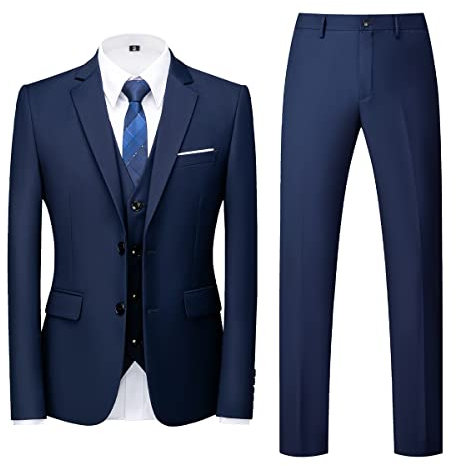 Allthemen Abiti da Uomo 3 Pezzi Regular Fit Abito Formale Abito Due Bottoni Giacca da Lavoro Pantaloni Blu 1 M