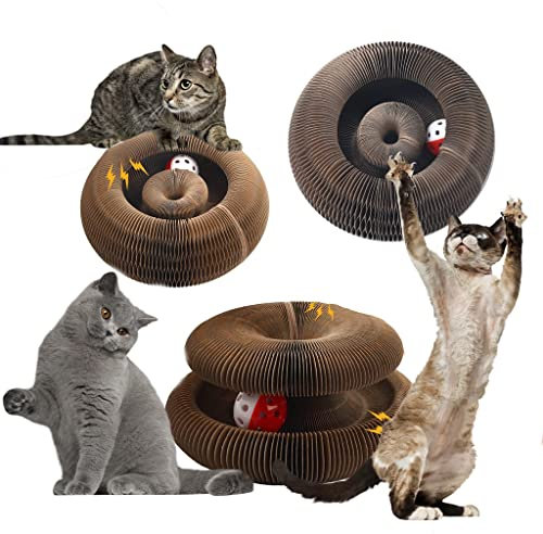 Katzenspielzeug, Magisches Akkordeon-Kratzbrett, Interaktives Spielzeug mit Kugelbahn, Kratzspielzeug aus Karton für Wohnungskatzen und Kätzchen, zur Beschäftigung und Bewegung