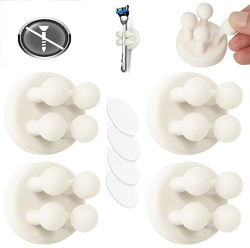 AOT 4 Stück Klebehaken Wandhaken Silikon, Haken Selbstklebend, Elastischen Kabelhalter, Schlüsselhaken, Stifthalter, Rasierer Halterung Dusche für Bad, Küche, Sekretariat(Weiß)