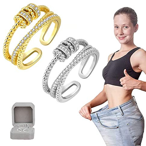 JANSIO Dreifacher Zappelring, JANSIO Triple Fidget Ring, Feelief Zirconica Triple Fidget Ring, Anti-Anxiety Ring for Women (2Pcs-A)
