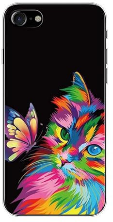 KARTXITAI Hülle Kompatibel mit iPhone SE 2020/8/7, Stoßfeste Schutzhülle mit Weiche Silikon Bumper Case Handyhülle Anti-Kratzt Transparent Rückseite - Schmetterling, Katze