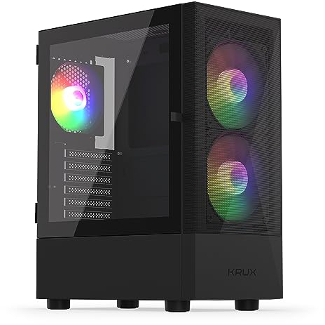 KRUX Vako ARGB Lot de 3 Ventilateurs ARGB 140 mm Noir Tour complète Gaming, Panneau latéral en Verre trempé