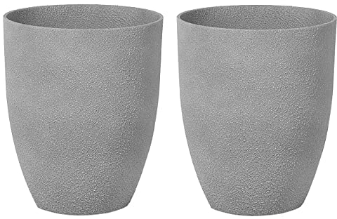Pots de Fleurs Gris en Mélange de Pierres Fibres de Verre et Polyrésine 35 x 35 x 42 cm Pré percé Capacité 20 L Style Elégant Résistant aux UV