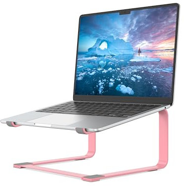 SOUNDANCE Laptop Stand for Desk, Metal Computer Riser, Heavy Stable PC Holder, Ergonomic Laptops Elevator for 12 to 17.3 Inches Notebook Computer, Pink