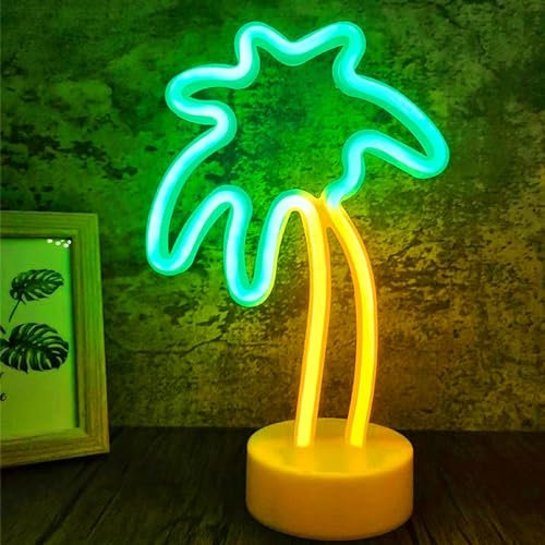 Palm Tree Lights, Palm Tree Neon Sign, Coconut Tree Neon Light for Bedroom, Tabletop, Home, Christmas, Birthday Party Decor, Battery/USB Powered LED Palm Tree Lamp with Stand for Luau Summer Party