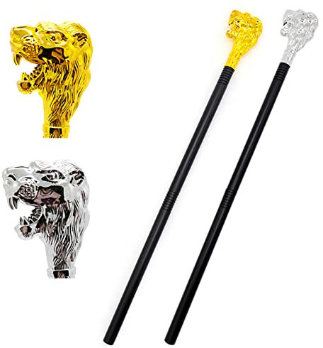 2 Stück Gold & Silber Löwenstab - Kostüm Prop Zepter Zauberstab Gehstock Pimp Cane für Halloween Dress-up Partys, Cosplay, Mottopartys, Pretend Play