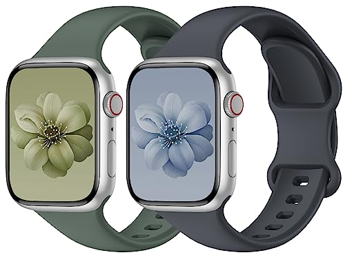 Yoohoo 2 Stück Silikon Armbänder kompatibel mit Apple Watch Armband 40mm 41mm 42mm 44mm 45mm 46mm 49mm für Damen Herren,Sport Ersatzarmband für iWatch SE Series 10 9 8 7 6 5 4 3 2 1 Ultra Ultra2