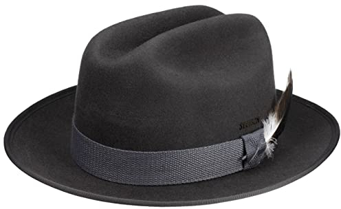 Stetson Brookfield Open Road Wollhut - Einfarbiger Hut - Cattleman-Form - Outdoor-Cowboyhut mit Asahi Guard® - Wasserabweisend - Herren - Herbst/Winter anthrazit XXL (62-63 cm)