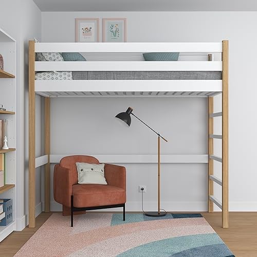 N-wood N01 Hochbett, Etagenbett 120x190 cm, aus Eichenholz, 2 Leitermontageseiten: Links oder rechts, sichere abgerundete Kanten, Stabile Massivholzkonstruktion, Hochwertige Materialien, Weißeiche
