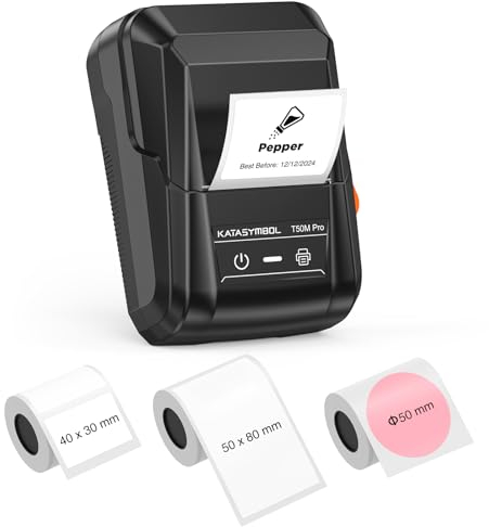 SUPVAN T50M Pro Etikettendrucker Bluetooth mit 3 Etikettenrollen (2 weiß 1 rosa) Value Pack, automatische Etikettengrößenerkennung, für Einzelhandel, Büro, Organisation, Schule und Zuhause