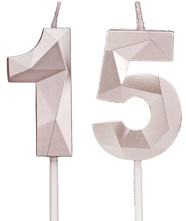 DTXLX Rose Gold Number 15 Birthday Candles Cake Decoration | 15th, Happy, Toppers, for, Parties, Weddings, Company, Anniversaries