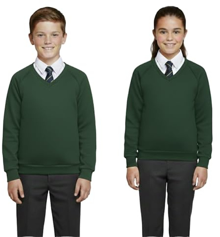 Kids School Jumper V Neck Sweatshirt Uniform Knitwear Unisex Pullover | Ribbed Cuffs Warm Lightweight Leisure Study Campus Clothing Basic