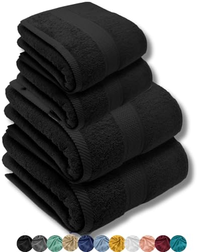 LEBENGOOD – Lot de 4 Serviette de Bain 100% Coton Oeko-TEX® : 2 de Douche(70X140) + 2 de Toilette(50X90) - Drap de Bain Doux et Absorbant - Serviettes Grande Taille durables