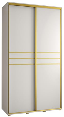 MEBLE KRYSPOL Davos 10 130 Schrank mit Zwei Schiebetüren für Schlafzimmer - Moderner Aufbewahrungsschrank mit Kleiderstange und Regalen - 235,2x130x60 cm - Weiß Weiß Gold