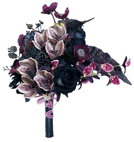 churuso Vintage dunkelviolette Blume, wunderschön gearbeitet, Brautstrauß, Dekoration, Schmetterling, Orchideen, handgebunden, künstlicher Blumenstrauß, langlebig, Mittelstück-Dekoration