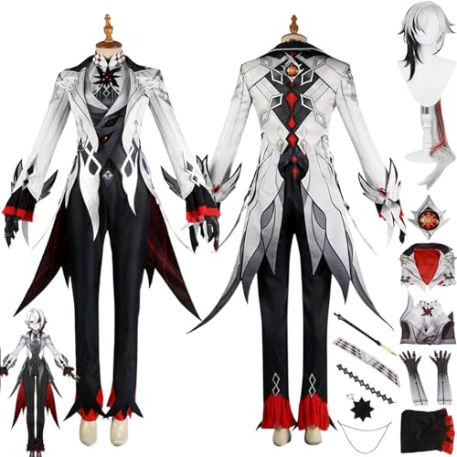 Mr.LQ Genshin Impact Arlecchino Cosplay Kostüm Outfit Spielcharakter Kaeya Uniform Komplettset Halloween Party Dress Up Anzug Mit Ohrring Perücke Kopfschmuck