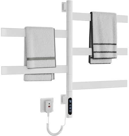 ZOYI 180°Drehung Handtuchheizkörper Elektrisch, Badheizkörper Elektrisch, Handtuchtrockner elektrisch, Handtuchwärmer elektrisch, 220V, 140W (Weiß)