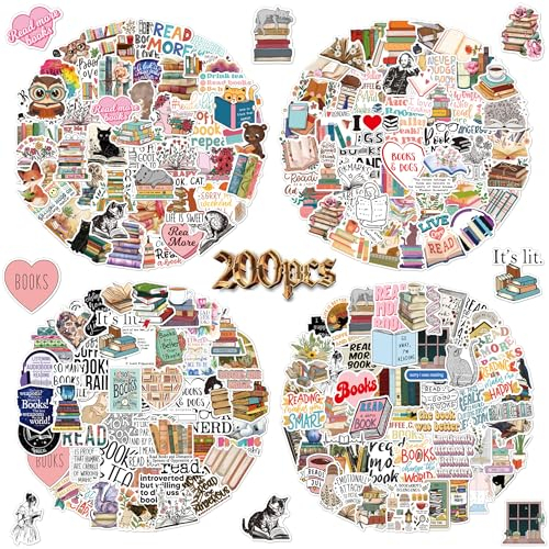 200PCS Reading Stickers - Lovers & Motivational Quote Packs for Kids, Students & Teachers - Vinyl Waterproof Cute Decals for Books, Laptops & Skateboards