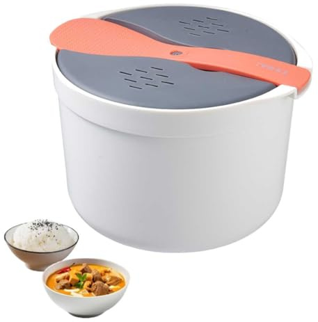 Microwave Rice Cooker 2L BPA Free Plastic Food Grade Microwave Cookware Non Stick Cooker Includes Rice Scoop Lid Strainer And Steaming Pot For Rice Pasta Practical Kitchen Utensils (Orange)