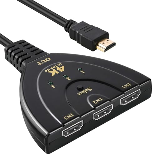 AXFEE HDMI Switch 4K, 3 Entradas 1 Salida Switch HDMI Splitter Soportes con Cable HDMI de Alta Velocidad, 4K 3D HD @30Hz 3D HDCP2.2 1080P, HDMI Ladrón para HDTV/Xbox/PS4/BLU-Ray DVD-Player