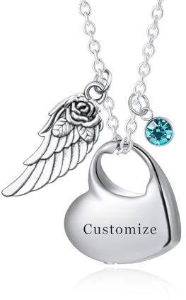 INBLUE Personalizzato Cuore Urna Collane per Ceneri per Donne Forever In My Heart for Dad Testo Inciso Acciaio Inox Ricordo Ciondolo Gioielli per Ceneri di Persone Amate - Testo & Pietra di Nascita