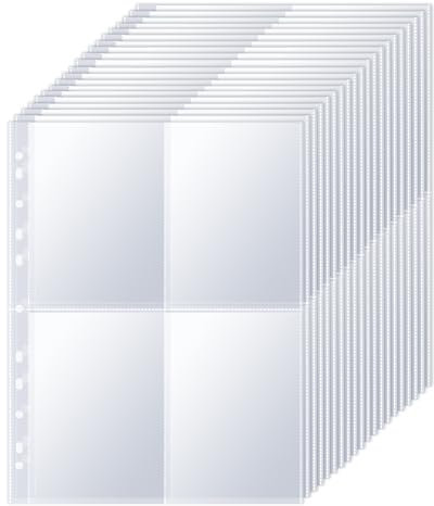 ZYFC A4 Punched Pocket, 30 Pack 240 Pockets Photo Sleeves for A4 2/3/4 Ring Binder, Transparent Double-Sided 4 Pockets Photo Sheet Protectors Top-Loading Photo Album Refill Pages (4 Pockets)