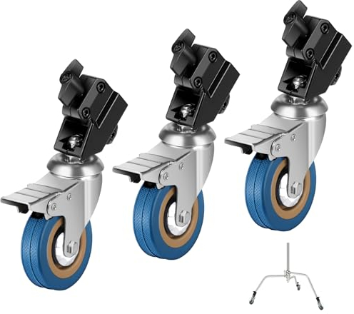 NEEWER Professionelles Lenkrollen Set, 3er Pack Stativrollen, rutschfeste 360° drehbare Gummiräder, langlebige Eisenkonstruktion, Fußbremssperre, nur für Heavy Duty Lichtstativ mit 22mm Beinen, ST001