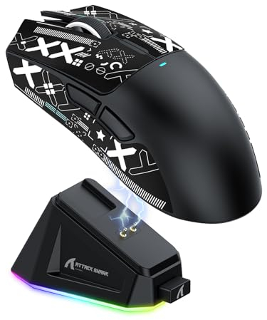 ATTACK SHARK X11 Gaming Mouse mit Magnetic Charging Dock, PixArt PAW3311 Gaming Sensor, BT/2.4G Wireless/Wired Gaming Mouse mit Mouse Grip Tape, 22000 DPI, Gamer Mice for Win11/Xbox/PS/Mac (Schwarz)