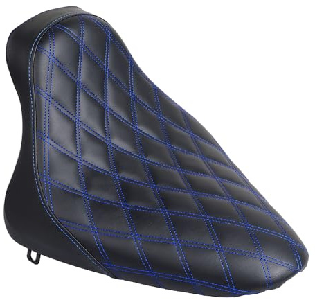 XMMT Leather Driver Solo Seat Cushion For Harley Softail Fat Boy FLSTF Night Train Softail Springer Heritage Springer Heritage Softail 2000-2007, Blue Stitching