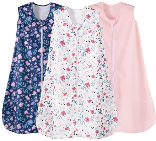 david's kids 3 Pack Warm Micro Fleece Baby Sleep Sack 6-12 Months, Soft Baby Wearable Blankets with 2-Way Zipper, Comfy Winter Sleeping Bags for Infant Newborn Girls Neutral, Medium Size, Floral