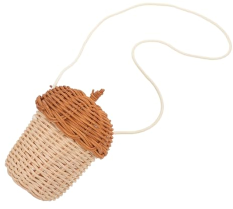 Gogogmee Hip Bag Damen Eichel Einkaufstasche Geflochtene Strand Umhängetasche Kleine Umhängetasche Hängekorb Tasche Aufbewahrungstasche Rattan Tasche Einzelne Umhängetasche Rattan Tannenzapfen