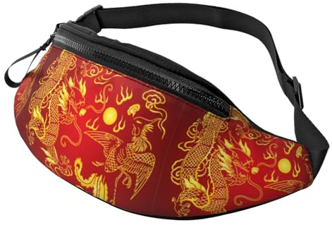 Chinese Papercuts Gürteltasche mit Drachen-Motiv, verstellbarer Riemen, modische Gürteltasche für Sport, Workout, Laufen, Wandern, Schwarz , Einheitsgröße, Hüfttaschen