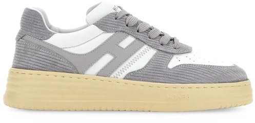 Hogan Zapatillas de mujer H630 gris y blanca de piel y ante - HXW6300EU50 L7J077Q - Talla, gris, 40 EU