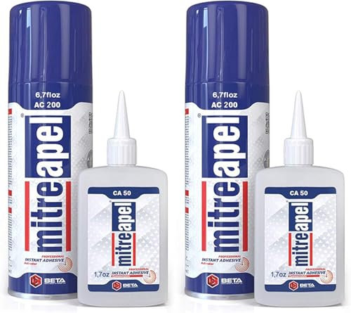 Mitreapel Super CA-Kleber 50g + 200ml Sprühkleberaktivator | Starker Cyanoacrylat-Kleber Set für Basteln und Bauen | 2er Pack