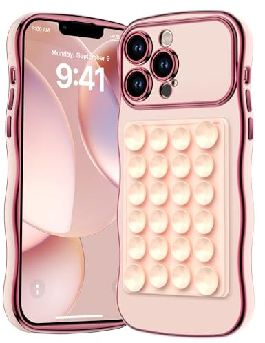 Miss Arts for iPhone 13 Pro Max Case, 13 Pro Max Phone Case with Suction Mount【Hands-Free Strong Grip Holder for Selfies and Videos】 Women Girls Bling Luxury Protective Cover - Pink